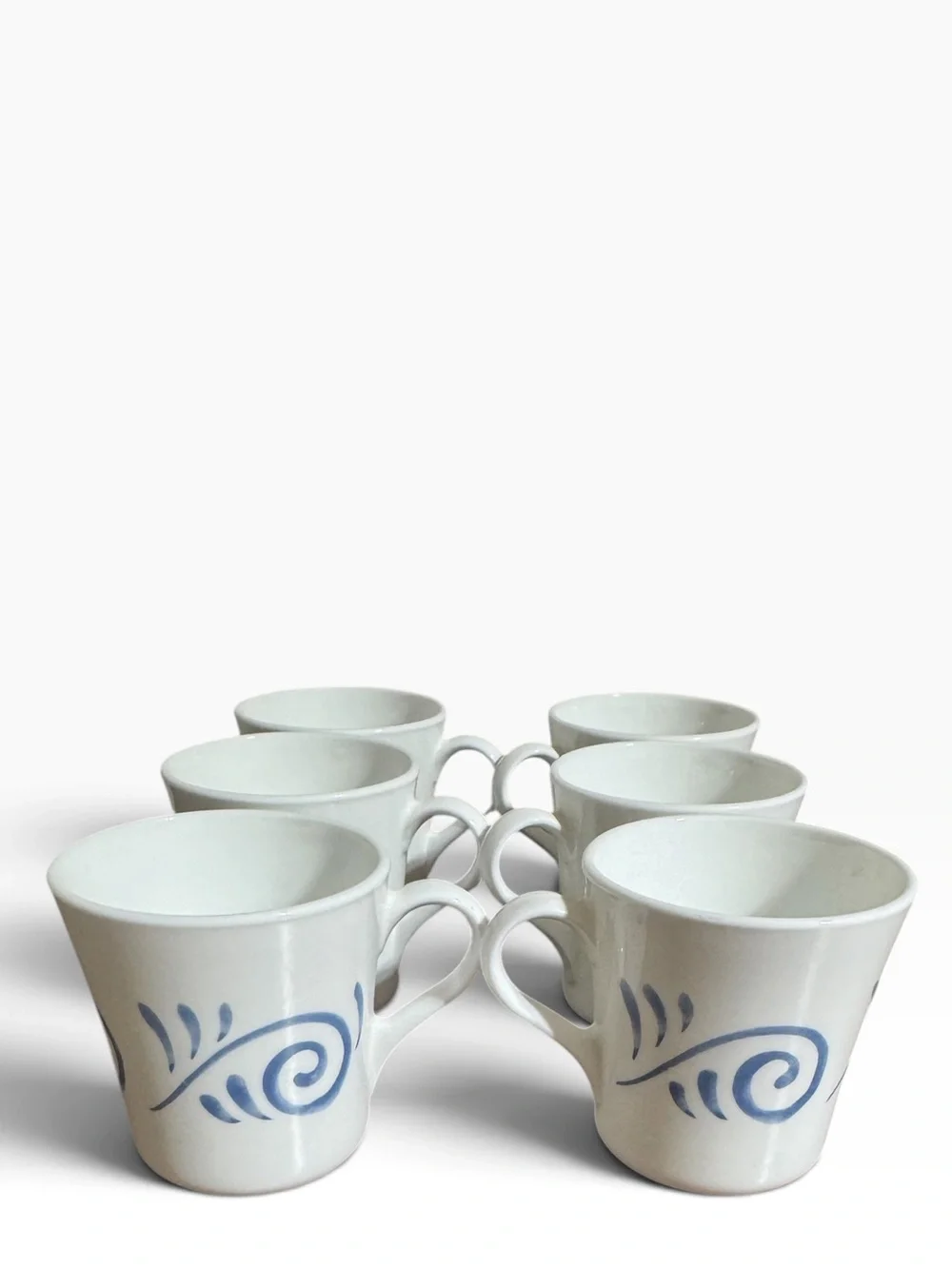 Corning USA set of 6 Vintage coffee cups 8oz white & blue